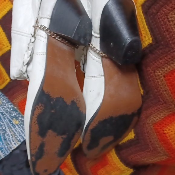 Vtg Frye Leather Boots Women's Sz 9 Braided Harness Block 2" Heel Pointed White - Picture 5 of 10